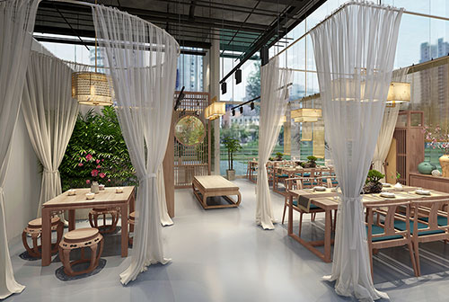 葫芦岛200平禅意中式风格奶茶咖啡店装修设计效果图