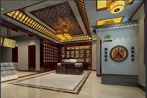 葫芦岛古朴典雅的中式茶叶店大堂设计效果图